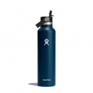 Hydro Flask 24 oz Standard Mouth with Flex Straw Cap Bottles Indigo | XJUR75034