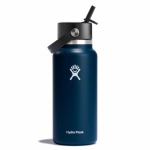 Hydro Flask 32 oz Wide Mouth with Flex Straw Cap Bottles Indigo | QVLE80721