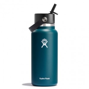 Hydro Flask 32 oz Wide Mouth with Flex Straw Cap Bottles Jade | KMRZ51943