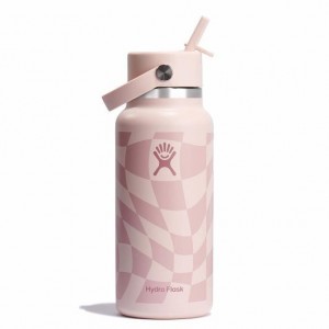 Hydro Flask 32 oz Wide Mouth with Flex Straw Cap Bottles Checkered Ecru | UVOC26374