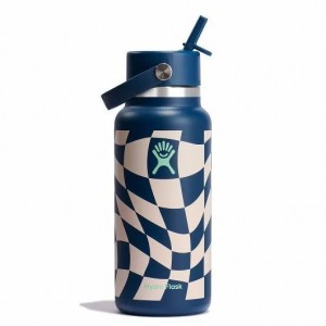 Hydro Flask 32 oz Wide Mouth with Flex Straw Cap Bottles Indigo | TFHD58471
