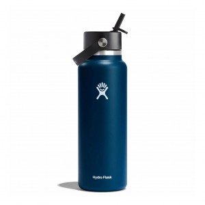 Hydro Flask 40 oz Wide Mouth with Flex Straw Cap Bottles Indigo | YIQL34698