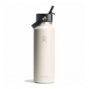 Hydro Flask 40 oz Wide Mouth with Flex Straw Cap Bottles Ivory | UQTX05218